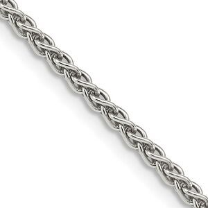 2.5mm Rhodium Sterling Silver Solid Round Spiga Chain Necklace, 18 In